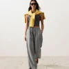 Pantaloni largi din in 100% cu dungi Pantaloni largi din in 100% cu dungi