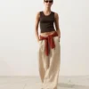 Pantaloni largi din in 100% cu dungi Pantaloni largi din in 100% cu dungi