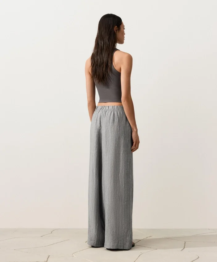 Pantaloni largi din in 100% cu dungi Pantaloni largi din in 100% cu dungi