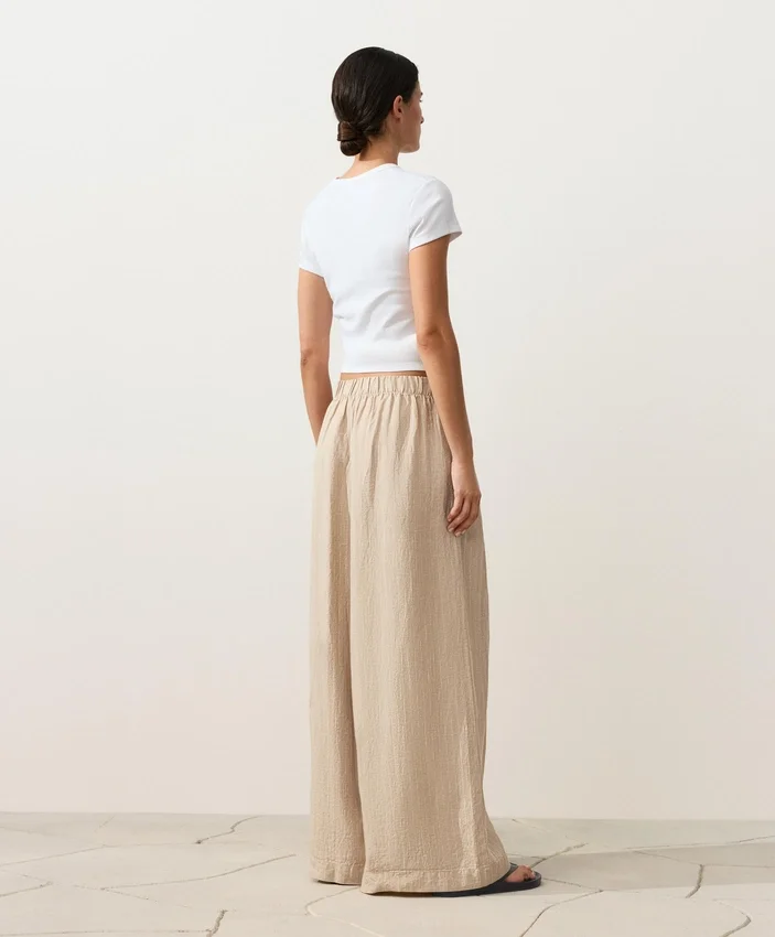 Pantaloni largi din in 100% cu dungi Pantaloni largi din in 100% cu dungi