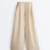 Pantaloni largi din in 100% cu dungi Pantaloni largi din in 100% cu dungi