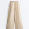 Pantaloni largi din in 100% cu dungi Pantaloni largi din in 100% cu dungi