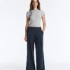 Pantaloni largi din piqué cu bumbac Pantaloni largi din piqué cu bumbac