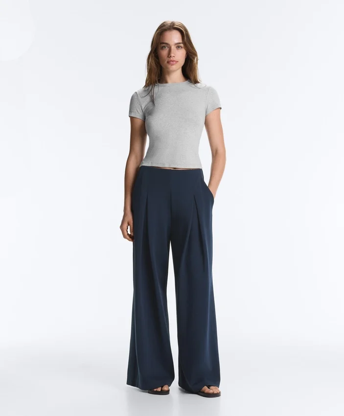 Pantaloni largi din piqué cu bumbac Pantaloni largi din piqué cu bumbac