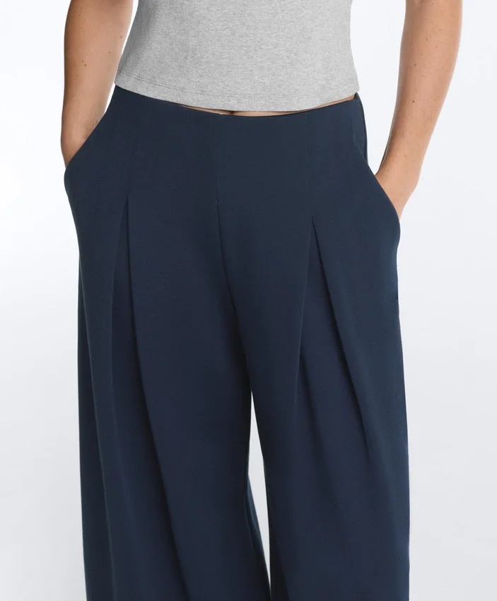 Pantaloni largi din piqué cu bumbac Pantaloni largi din piqué cu bumbac