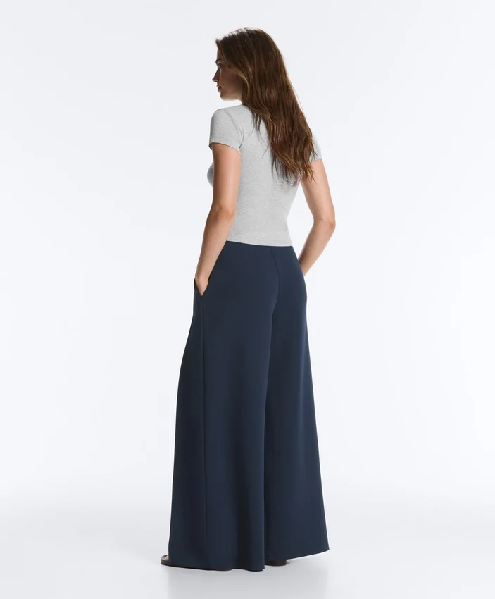 Pantaloni largi din piqué cu bumbac Pantaloni largi din piqué cu bumbac