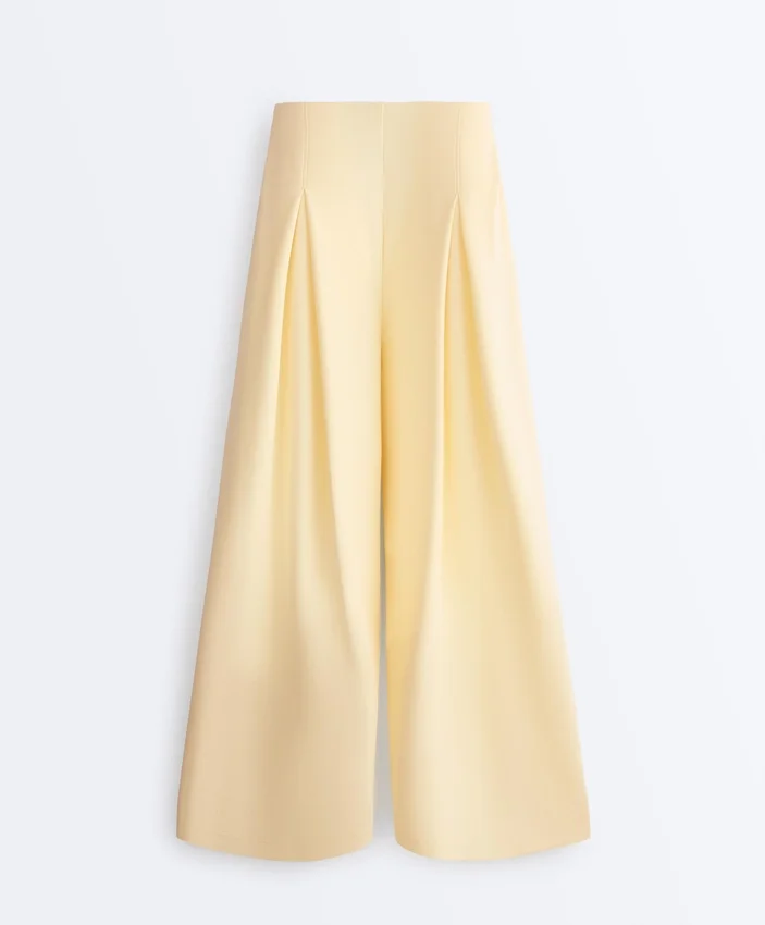 Pantaloni largi din piqué cu bumbac Pantaloni largi din piqué cu bumbac