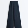Pantaloni largi din piqué cu bumbac Pantaloni largi din piqué cu bumbac
