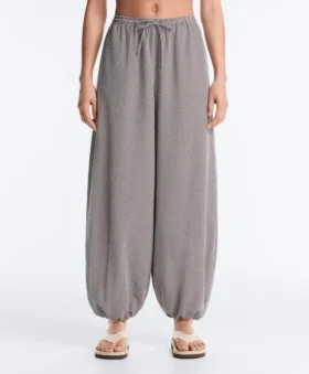 Pantaloni maxi bloomer din amestec de lyocell cu imprimeu în carouri