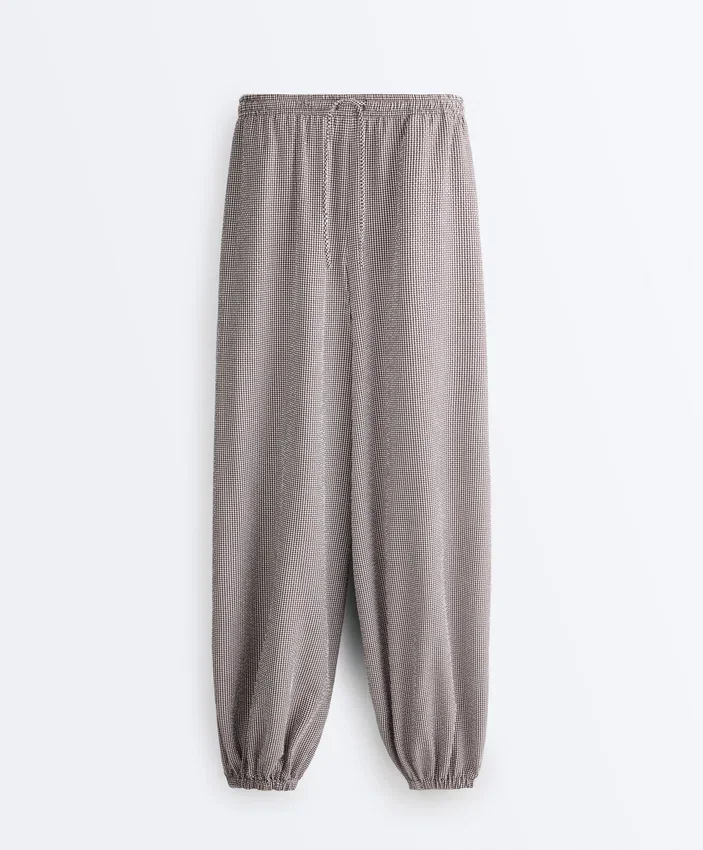 Pantaloni maxi bloomer din amestec de lyocell cu imprimeu în carouri Pantaloni maxi bloomer din amestec de lyocell cu imprimeu în carouri