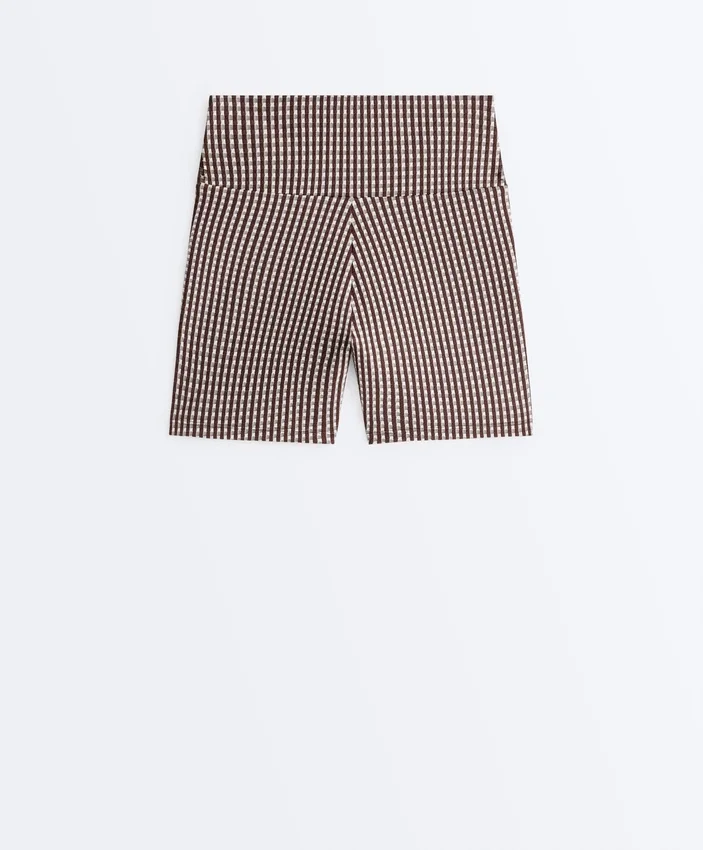 Pantaloni scurți Comfortlux cu talie înaltă de 10 cm, cu imprimeu în carouri Pantaloni scurți Comfortlux cu talie înaltă de 10 cm, cu imprimeu în carouri