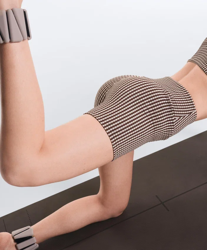 Pantaloni scurți Comfortlux cu talie înaltă de 10 cm, cu imprimeu în carouri Pantaloni scurți Comfortlux cu talie înaltă de 10 cm, cu imprimeu în carouri