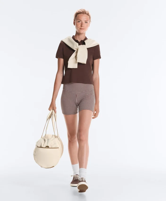 Pantaloni scurți Comfortlux cu talie înaltă de 10 cm, cu imprimeu în carouri Pantaloni scurți Comfortlux cu talie înaltă de 10 cm, cu imprimeu în carouri