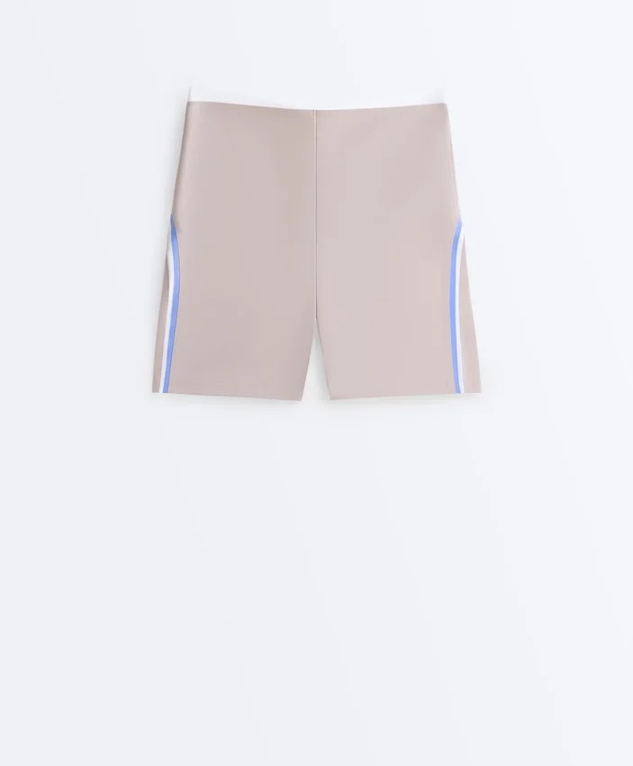 Pantaloni scurți cu talie înaltă, Compressive, de 10 cm, cu contrast Pantaloni scurți cu talie înaltă, Compressive, de 10 cm, cu contrast