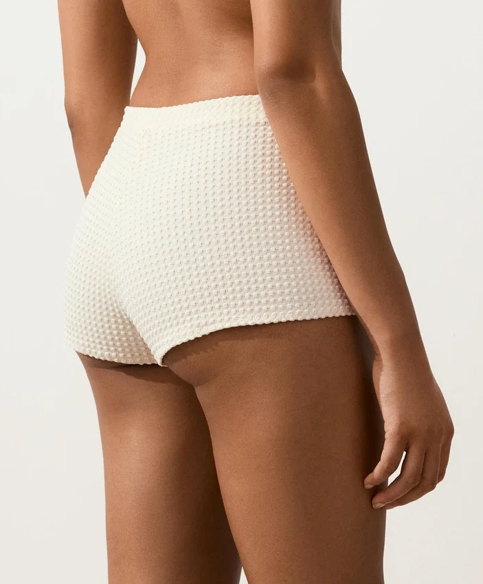 Pantaloni scurți de bikini cu talie înaltă din croșetat cu textură cu bule Pantaloni scurți de bikini cu talie înaltă din croșetat cu textură cu bule