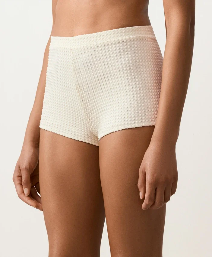 Pantaloni scurți de bikini cu talie înaltă din croșetat cu textură cu bule Pantaloni scurți de bikini cu talie înaltă din croșetat cu textură cu bule