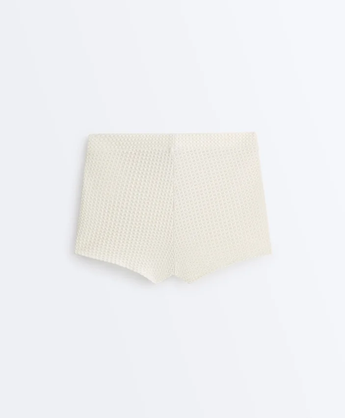 Pantaloni scurți de bikini cu talie înaltă din croșetat cu textură cu bule Pantaloni scurți de bikini cu talie înaltă din croșetat cu textură cu bule