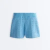 Pantaloni scurți din tricot spălat cu model împletit Pantaloni scurți din tricot spălat cu model împletit