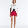 Pantaloni scurți din tricot spălat cu model împletit Pantaloni scurți din tricot spălat cu model împletit