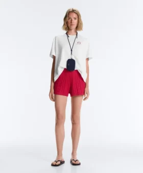 Pantaloni scurți din tricot spălat cu model împletit
