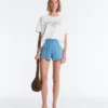 Pantaloni scurți din tricot spălat cu model împletit Pantaloni scurți din tricot spălat cu model împletit