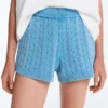 Pantaloni scurți din tricot spălat cu model împletit Pantaloni scurți din tricot spălat cu model împletit