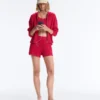 Pantaloni scurți din tricot spălat cu model împletit Pantaloni scurți din tricot spălat cu model împletit