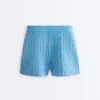 Pantaloni scurți din tricot spălat cu model împletit Pantaloni scurți din tricot spălat cu model împletit