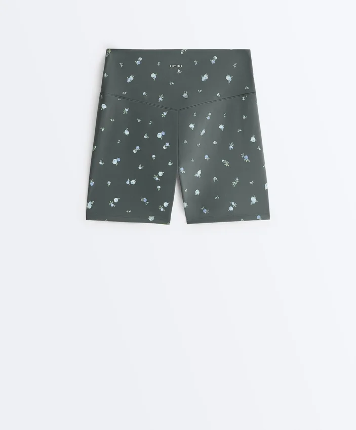 Pantaloni scurți Evermove cu talie înaltă de 10 cm și imprimeu floral Pantaloni scurți Evermove cu talie înaltă de 10 cm și imprimeu floral