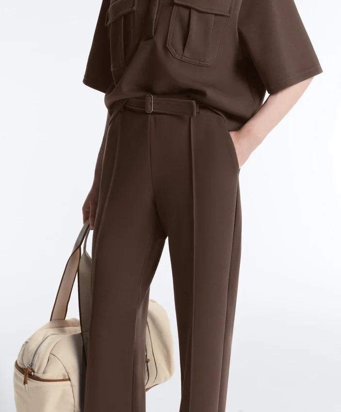 Pantaloni slim din piqué cu talie joasă, din bumbac Pantaloni slim din piqué cu talie joasă, din bumbac