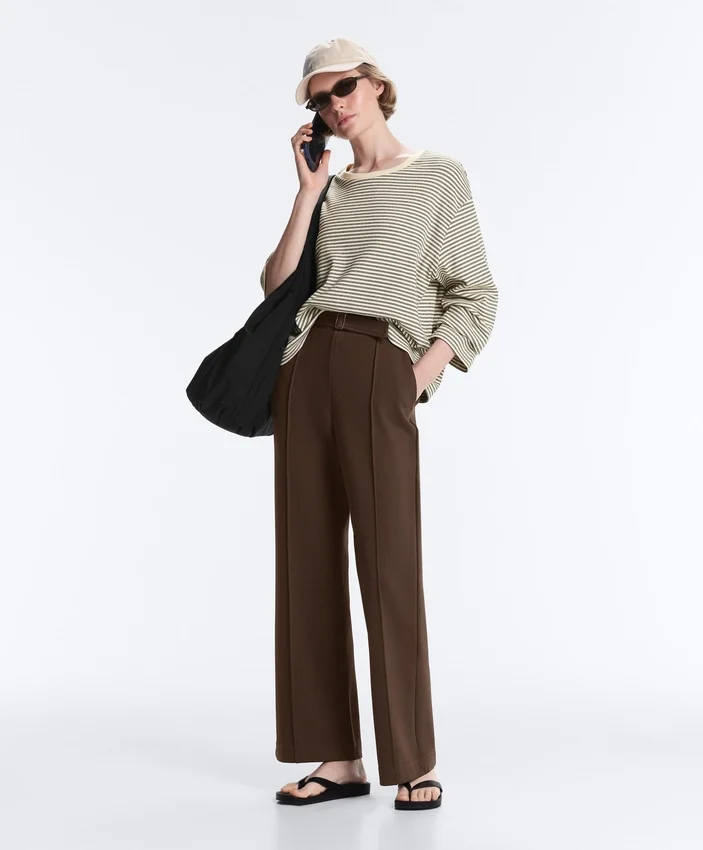Pantaloni slim din piqué cu talie joasă, din bumbac Pantaloni slim din piqué cu talie joasă, din bumbac