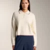 Pulover cu guler polo și tricotaj cu mini-cabluri Pulover cu guler polo și tricotaj cu mini-cabluri
