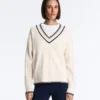 Pulover din tricot cu decolteu în V în culori contrastante Pulover din tricot cu decolteu în V în culori contrastante