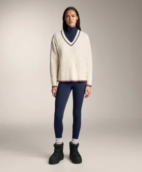 Pulover din tricot cu guler în V și mini-cabluri Pulover din tricot cu guler în V și mini-cabluri