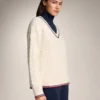 Pulover din tricot cu guler în V și mini-cabluri Pulover din tricot cu guler în V și mini-cabluri
