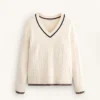 Pulover din tricot cu guler în V și mini-cabluri Pulover din tricot cu guler în V și mini-cabluri