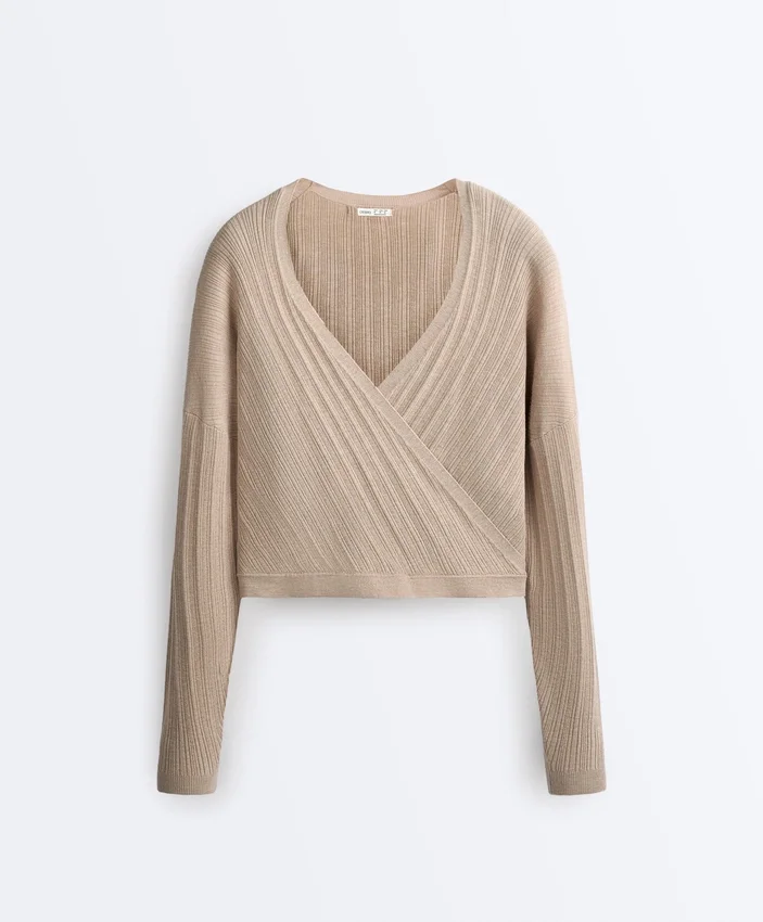 Pulover din tricot cu nervuri încrucișate Pulover din tricot cu nervuri încrucișate