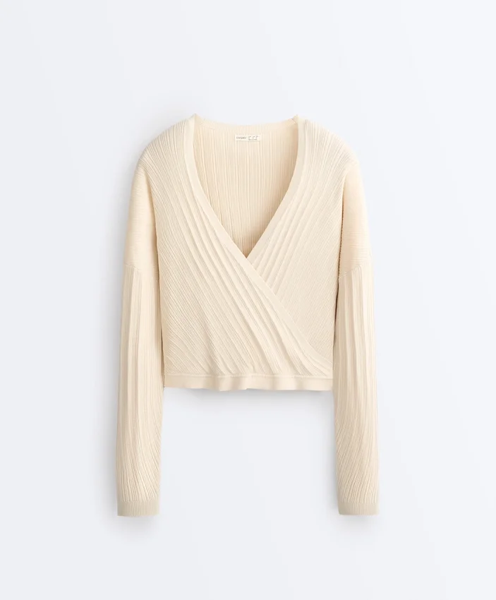 Pulover din tricot cu nervuri încrucișate Pulover din tricot cu nervuri încrucișate