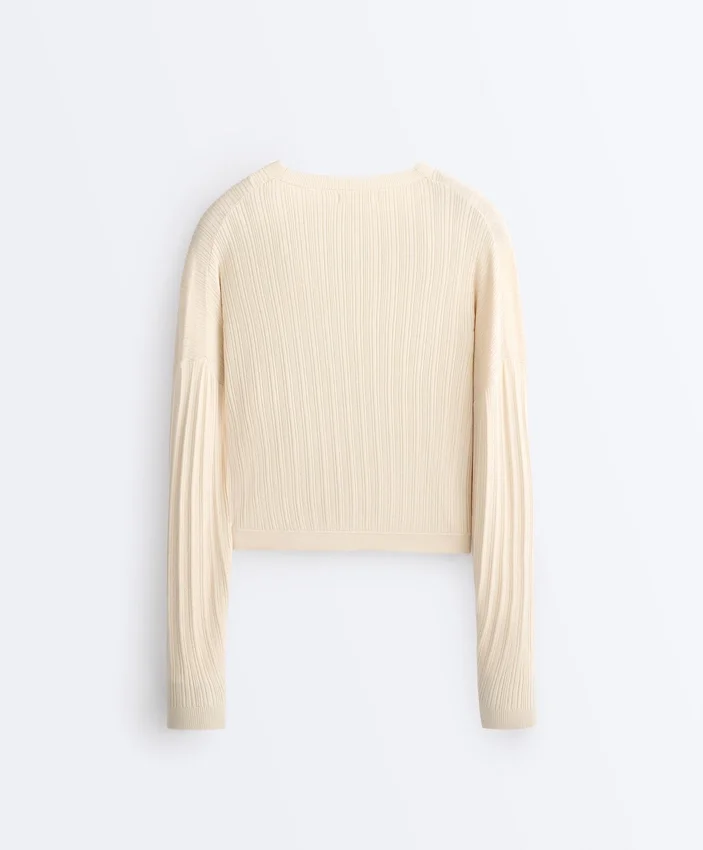 Pulover din tricot cu nervuri încrucișate Pulover din tricot cu nervuri încrucișate