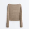 Pulover din tricot fin cu nervuri Pulover din tricot fin cu nervuri