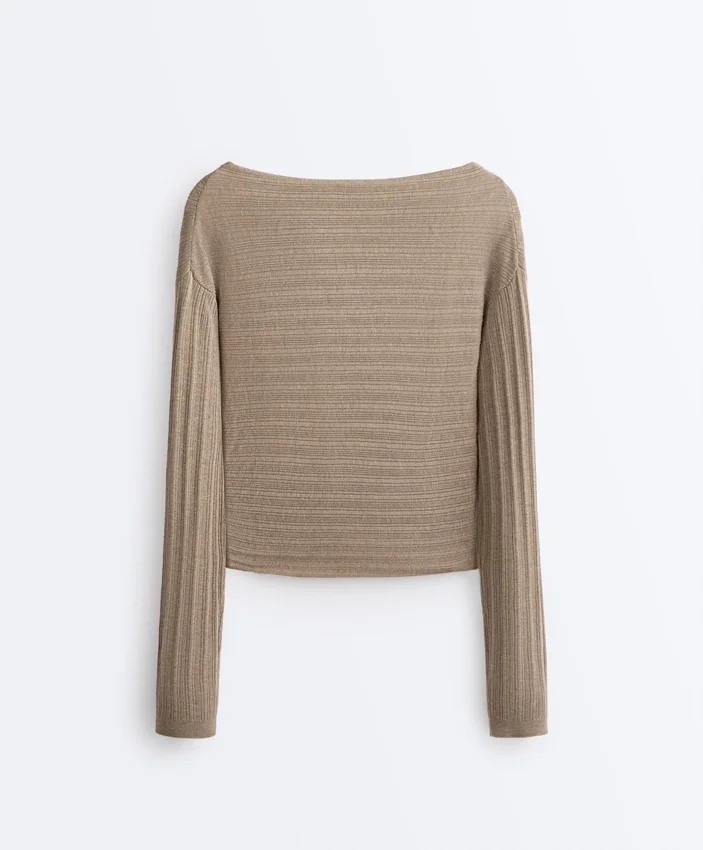 Pulover din tricot fin cu nervuri Pulover din tricot fin cu nervuri
