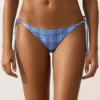 Slip de bikinis cu acoperire medie, cu imprimeu în carouri și legături Slip de bikinis cu acoperire medie, cu imprimeu în carouri și legături