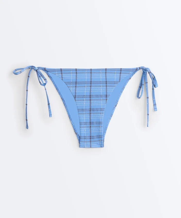 Slip de bikinis cu acoperire medie, cu imprimeu în carouri și legături Slip de bikinis cu acoperire medie, cu imprimeu în carouri și legături