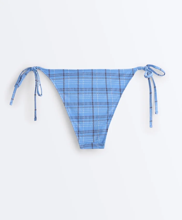 Slip de bikinis cu acoperire medie, cu imprimeu în carouri și legături Slip de bikinis cu acoperire medie, cu imprimeu în carouri și legături