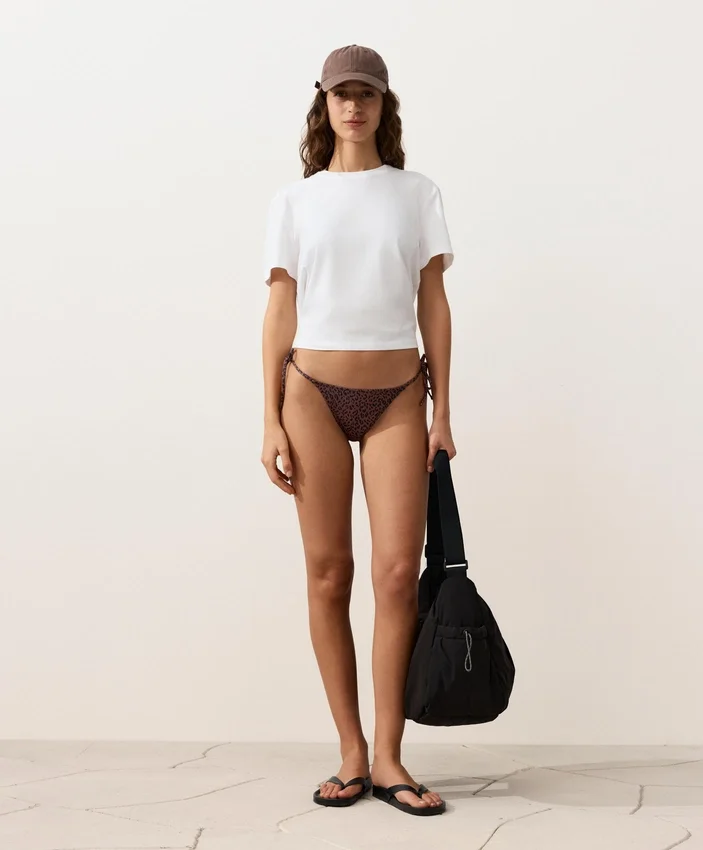 Slip de bikinis cu acoperire medie, imprimeu leopard și legături Slip de bikinis cu acoperire medie, imprimeu leopard și legături