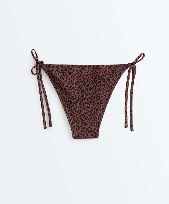 Slip de bikinis cu acoperire medie, imprimeu leopard și legături Slip de bikinis cu acoperire medie, imprimeu leopard și legături