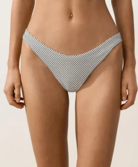 Slip de chiloți de bikini cu decupaj în U, acoperire medie, din țesătură jacquard cu buline Slip de chiloți de bikini cu decupaj în U, acoperire medie, din țesătură jacquard cu buline