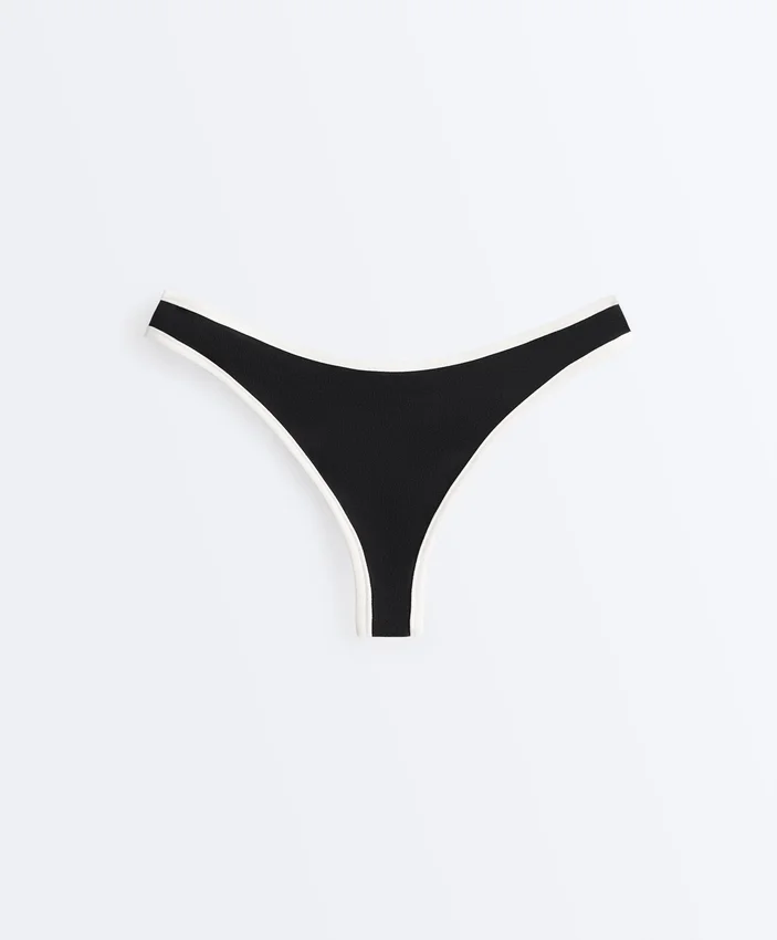 Slip tanga cu decupaj în U și bordură contrastantă Slip tanga cu decupaj în U și bordură contrastantă