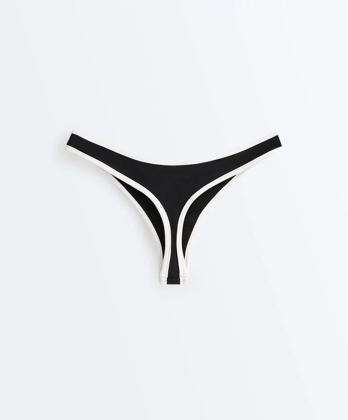 Slip tanga cu decupaj în U și bordură contrastantă Slip tanga cu decupaj în U și bordură contrastantă