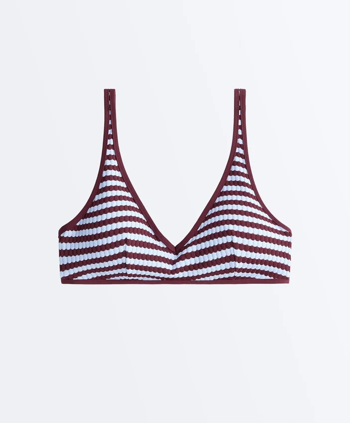 Top de bikini cu bretele, texturat, în dungi Top de bikini cu bretele, texturat, în dungi